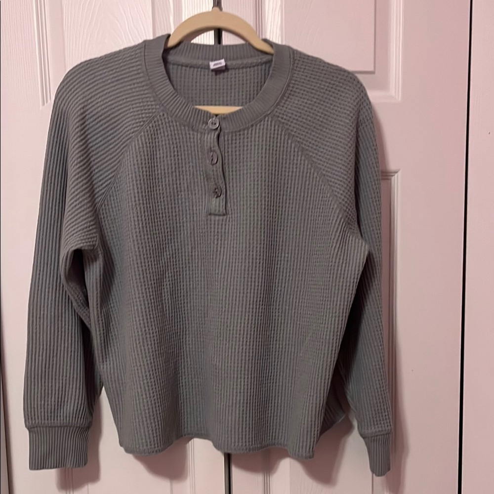 Gray Ribbed Henley Top